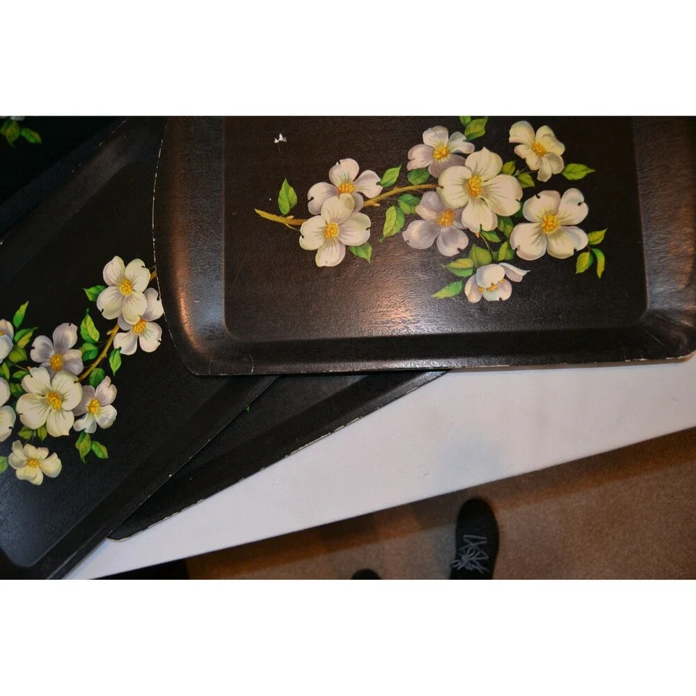 Vintage Magnolias on Black Lap and Table Trays